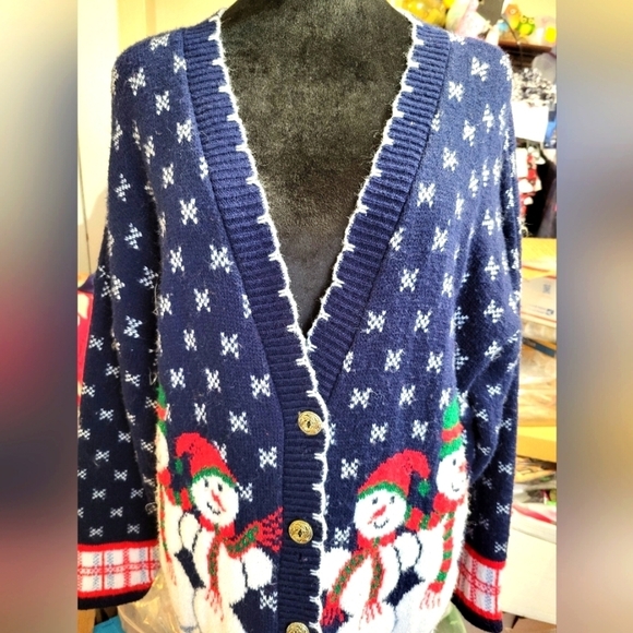 Private Eyes Vintage Snowmen Cardigan Large Large Christmas - Picture 5 of 11